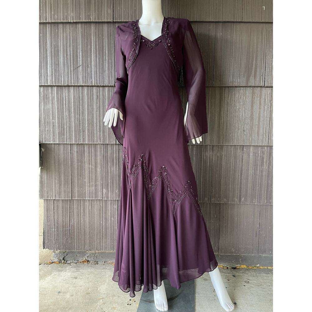 🔥XSCAPE Mermaid Full Length Beaded Purple Fairy Y2K Gatsby Whimsigoth Dress 8
